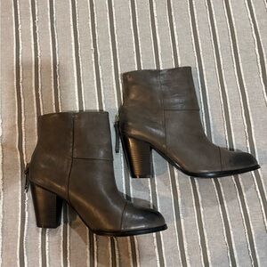 Gray Leather Ankle Boots